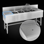 Thumbnail image #4 for Eagle Group Spec-Bar B6L-4-19 Four-Compartment Stainless Steel Underbar Sink, Left Drainboard, 72"W x 19"D