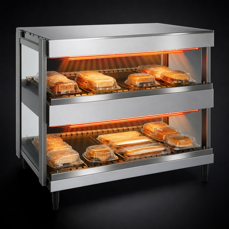 Product image #4 for Hatco Glo-Ray GRSDH-24D 24-Inch Countertop Dual-Shelf Pass-Thru Merchandising Warmer