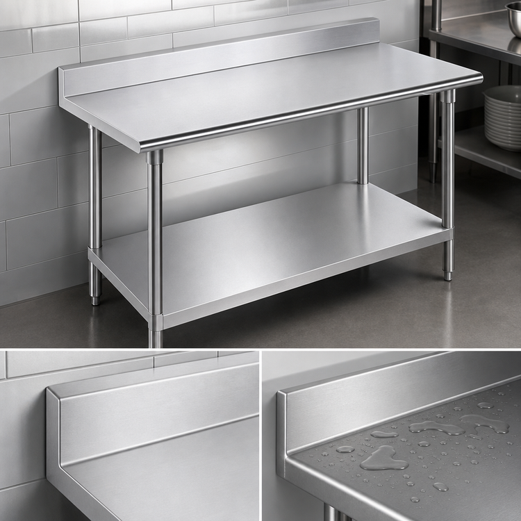 Product image #4 for Commercial Stainless Steel Work Table with 5-Inch Backsplash and Adjustable Undershelf, 144 x 24 Inches
