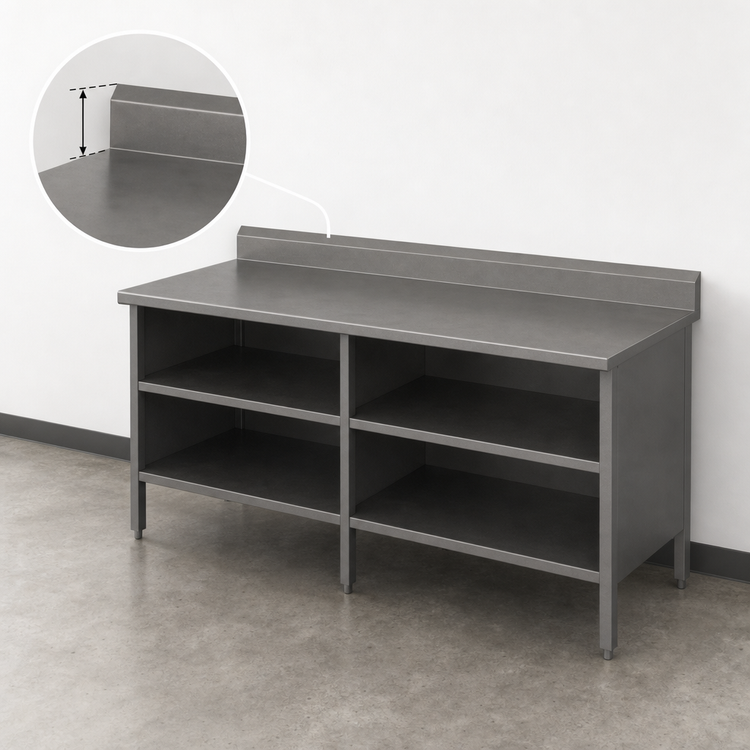 Product image #4 for John Boos Open Front Enclosed Base Work Table, 108 x 24 Inch, 16-Gauge Stainless Steel Top, 5-Inch Backsplash