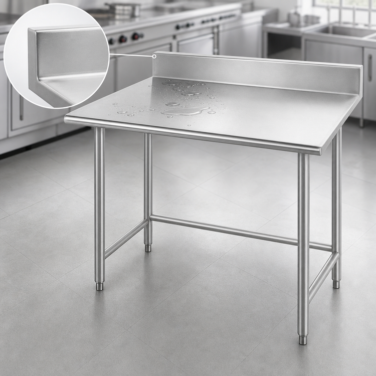 Product image #4 for Advance Tabco 84-Inch x 30-Inch 16-Gauge 304 Stainless Steel Work Table with 5-Inch Backsplash