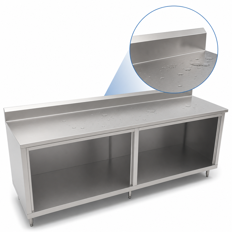 Product image #4 for John Boos 96-Inch x 24-Inch Stainless Steel Work Table with Open Front Cabinet Base and 5-Inch Backsplash
