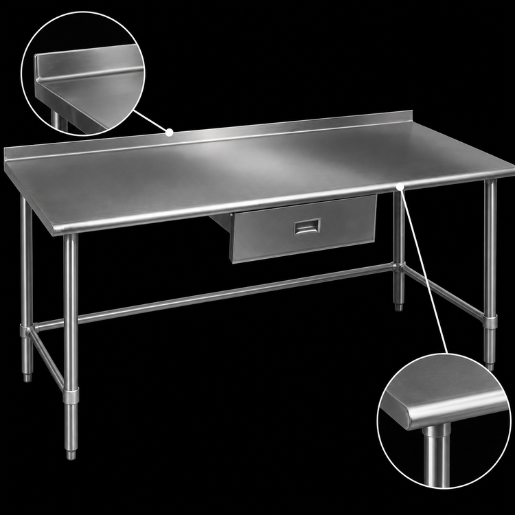 Product image #4 for Eagle Deluxe Series 84-Inch x 36-Inch Stainless Steel Work Table with 1-1/2-Inch Rear Upturn and Tubular Base