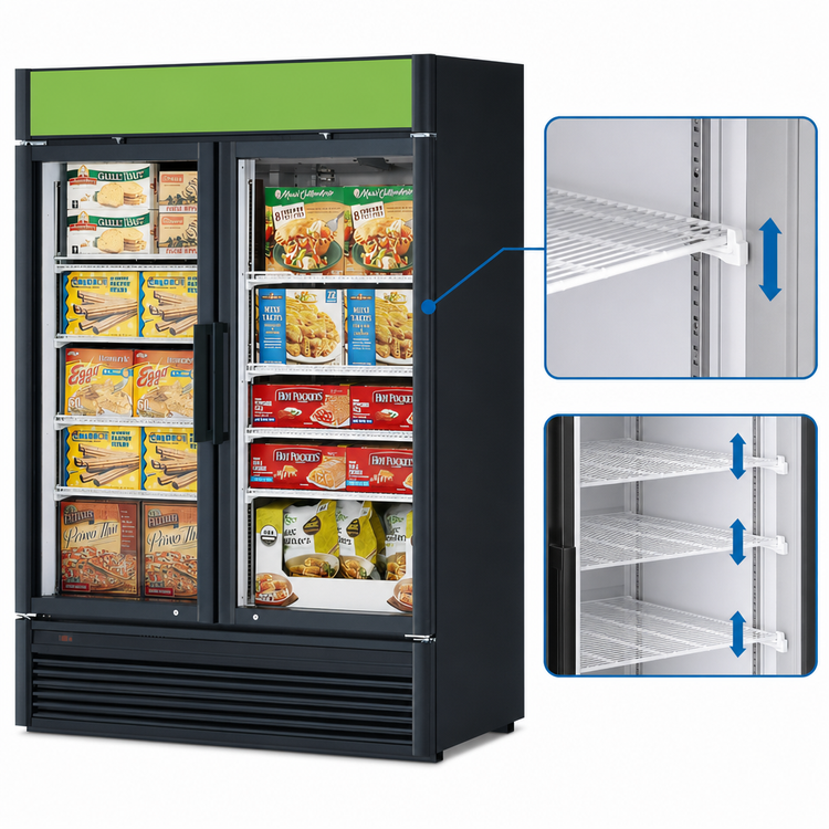 Product image #5 for Turbo Air Super Deluxe Two-Section Glass Door Merchandiser Freezer, 39 Cu. Ft., Self-Contained, Bottom-Mount Compressor
