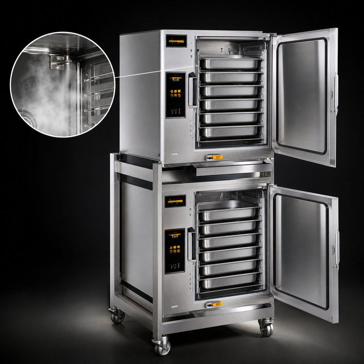 Product image #4 for AccuTemp Evolution Connected Double-Stack Boilerless Convection Steamer, 2-Compartment, 6-Pan Per Compartment, Electric, Stand-Mounted