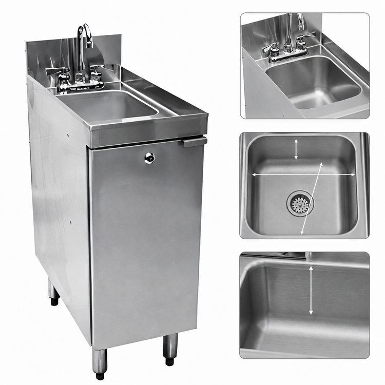 Product image #4 for CHOICE 12-Inch Wide Stainless Steel Open Front Underbar Sink Cabinet with Chemical Storage and Gooseneck Faucet