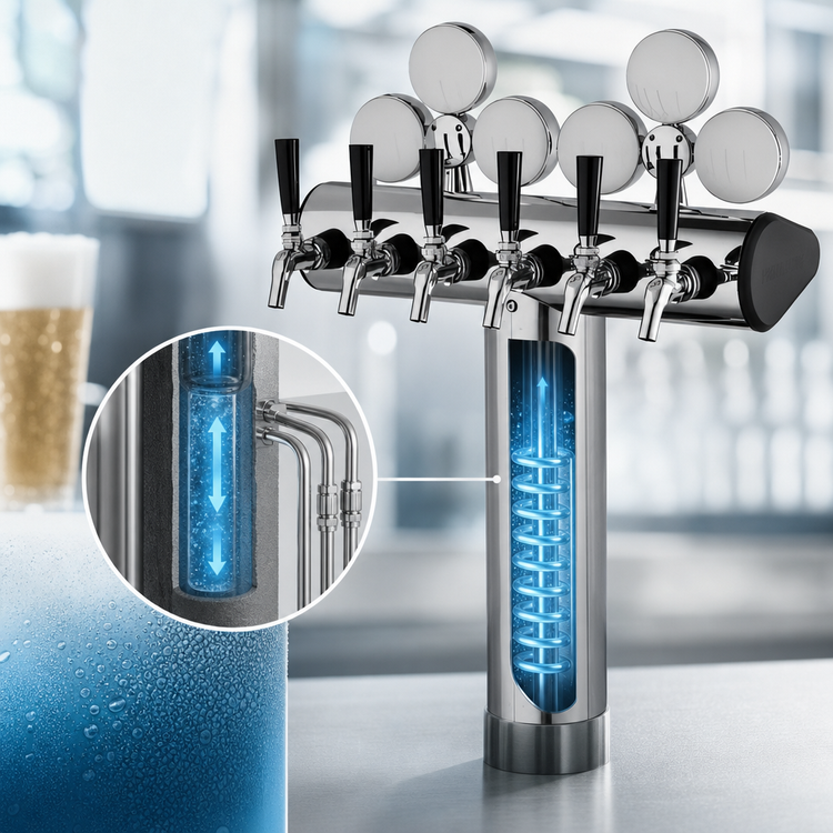 Product image #4 for Perlick Illuminated Winged Tee Countertop Glycol-Cooled Draft Tower for 5 Faucets