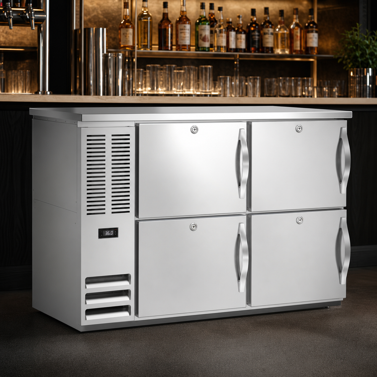 Product image #4 for Beverage-Air BB48HC-PT-S Two-Section Pass-Thru Back Bar Refrigerator with 4 Solid Doors and Stainless Steel Top