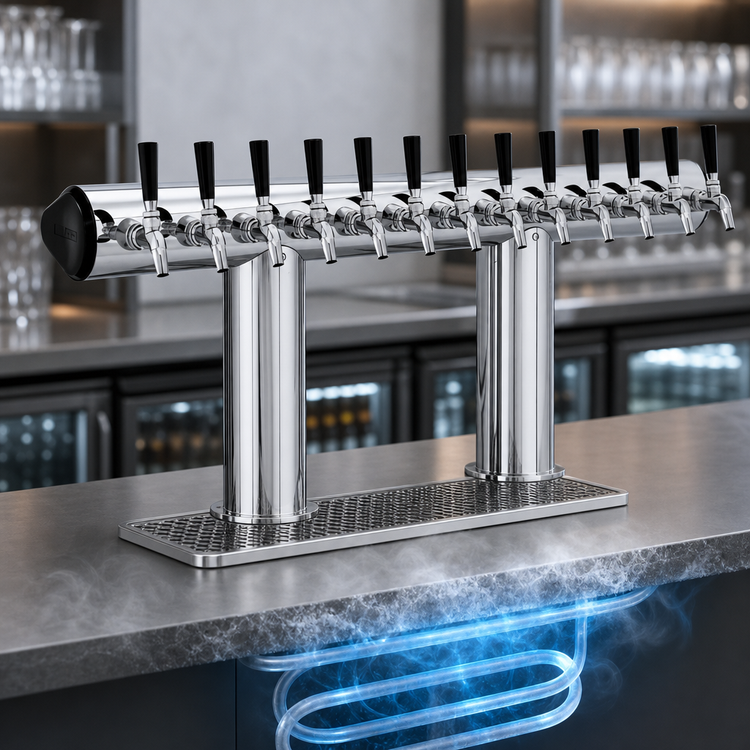 Product image #4 for 12-Faucet Winged Bridge Glycol-Cooled Countertop Beer Draft Tower, Polished Chrome