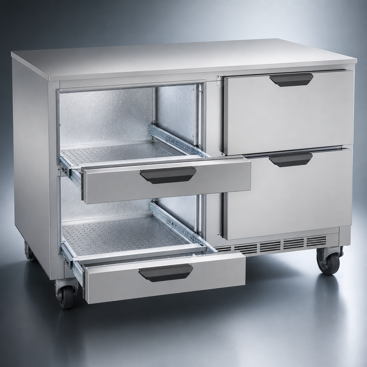 Product image #4 for Beverage-Air UCRD48AHC-4 2-Section 48-Inch Undercounter Refrigerator with 4 Drawers, Self-Contained Rear-Mounted
