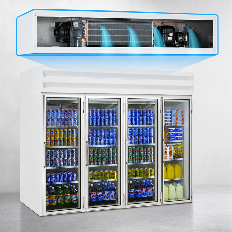 Product image #4 for Howard-McCray GR102 Four-Section Glass Door Refrigerator Merchandiser, 102 Cu. Ft., Top Mount Self-Contained, White