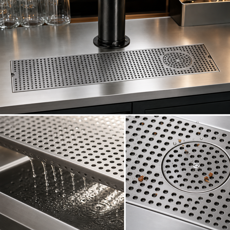 Product image #4 for 36-Inch Surface Mount Stainless Steel Drip Tray Trough with Integral Glass Rinser