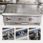 Thumbnail image #4 for Omcan 48296 36-Inch Countertop Natural Gas Griddle/Charbroiler Combo, 24-Inch Griddle, 12-Inch Charbroiler