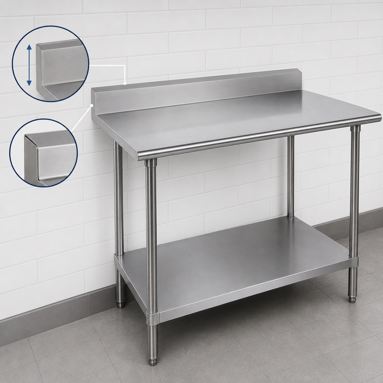 Product image #4 for Advance Tabco 108 in. W x 24 in. D Stainless Steel Work Table with 5 in. Backsplash and Adjustable Undershelf