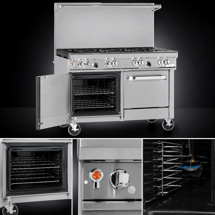 Product image #4 for Ultimate 48-Inch Gas Restaurant Range with 8 Open Burners, Standard Oven, and Cabinet Base