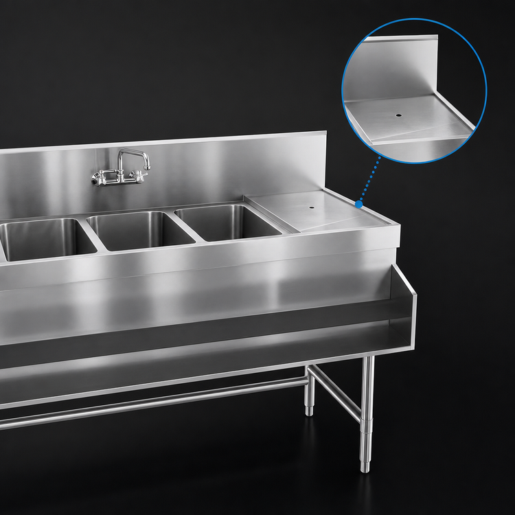 Product image #4 for Eagle Spec-Bar 3-Compartment Underbar Sink Unit with Right Drainboard, 72 x 24 Inches