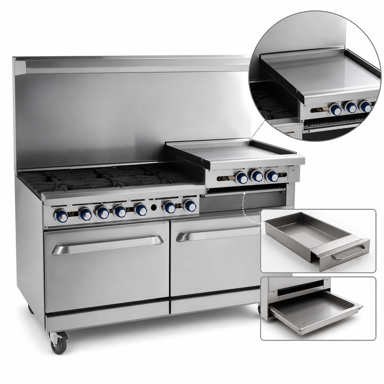 Product image #4 for Imperial Pro Series 60-Inch Commercial Gas Range with 4 Open Burners, 36-Inch Griddle, Convection Oven and Cabinet Base