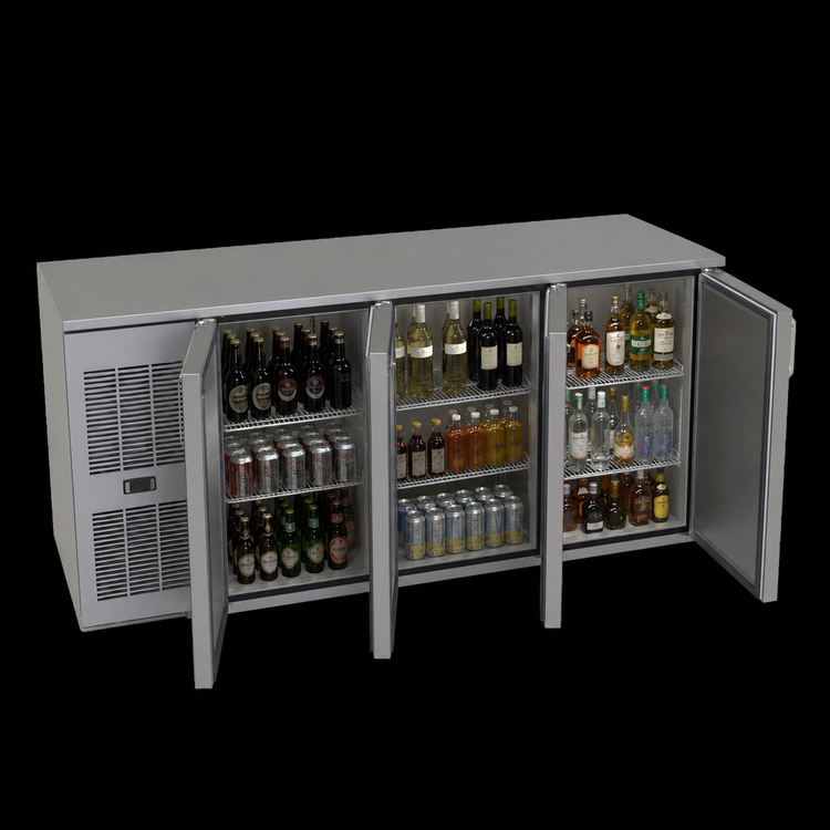 Product image #4 for Glastender C1FL72 Front-Serviced Low Profile 72-Inch Three-Section Back Bar Cooler with Self-Contained R290 Refrigeration