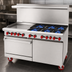 Thumbnail image #4 for American Range 60-Inch Gas Restaurant Range with 36-Inch Left Griddle, 4 Open Burners, Left Convection Oven, and Right Storage Base