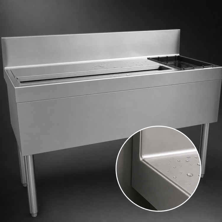 Product image #4 for Glastender 48-Inch Underbar Combo Ice Bin/Cocktail Unit with Right-Side Bottle Well and 10-Circuit Cold Plate
