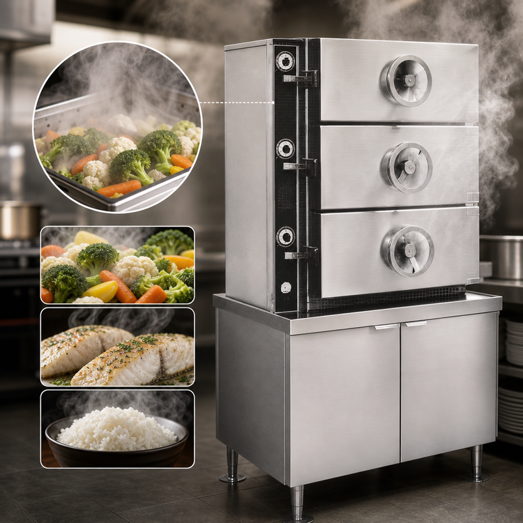 Product image #4 for Crown DC-3 3-Compartment Direct Steam Pressure Steamer with 36" Cabinet Base
