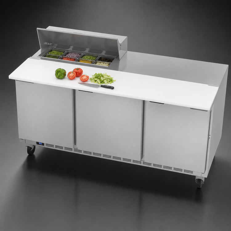 Product image #5 for Beverage-Air SPE72HC-08C Three-Section Sandwich Top Refrigerated Prep Table, 72 Inch, 3-Door, 8-Pan