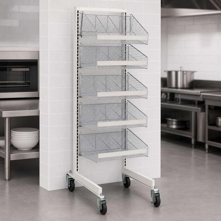 Product image #4 for Quantum Mobile Single-Sided Partition Wall Starter Unit with Bin Assemblies, 36W x 26D x 74H, White/Chrome