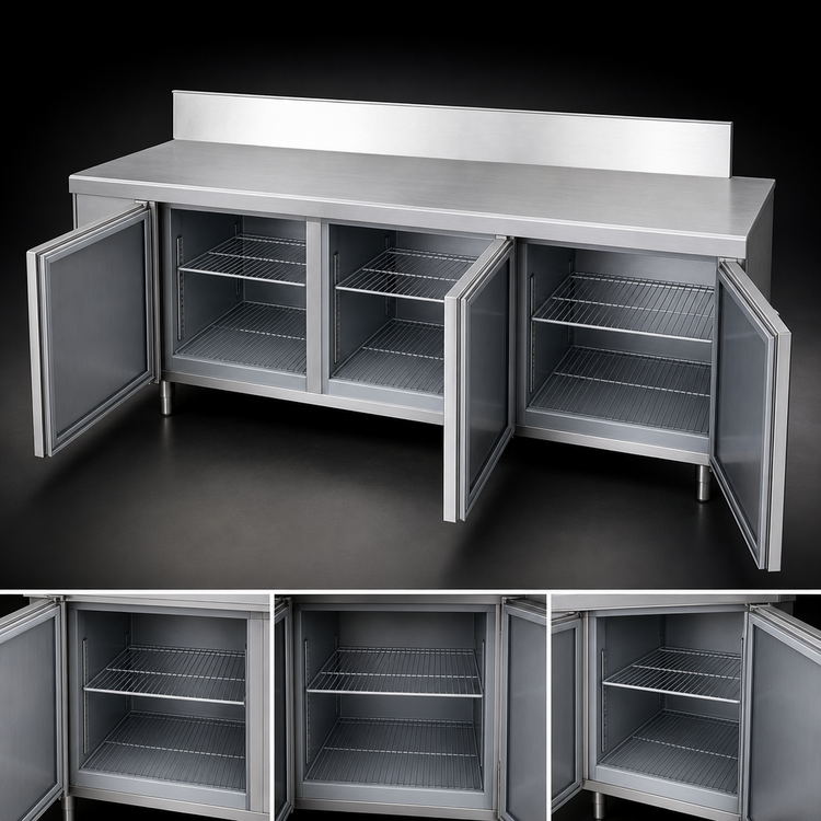 Product image #4 for La Rosa Three-Section Reach-In Work Top Freezer Base for Remote Refrigeration, 66 Inch L x 23-28 Inch D