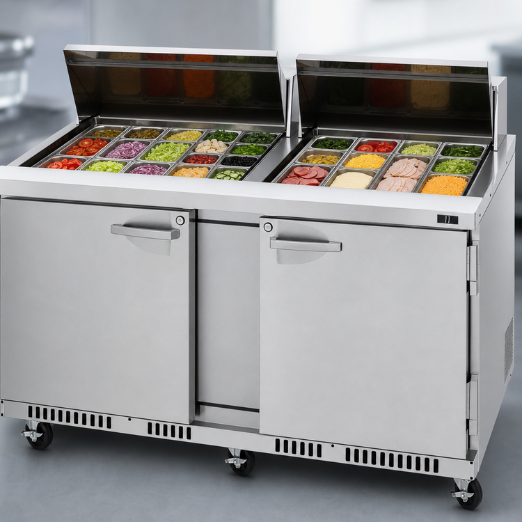 Product image #4 for Turbo Air PRO 72-5/8-Inch Front Breathing Two-Section Sandwich/Salad Prep Table with 18-Pan Top
