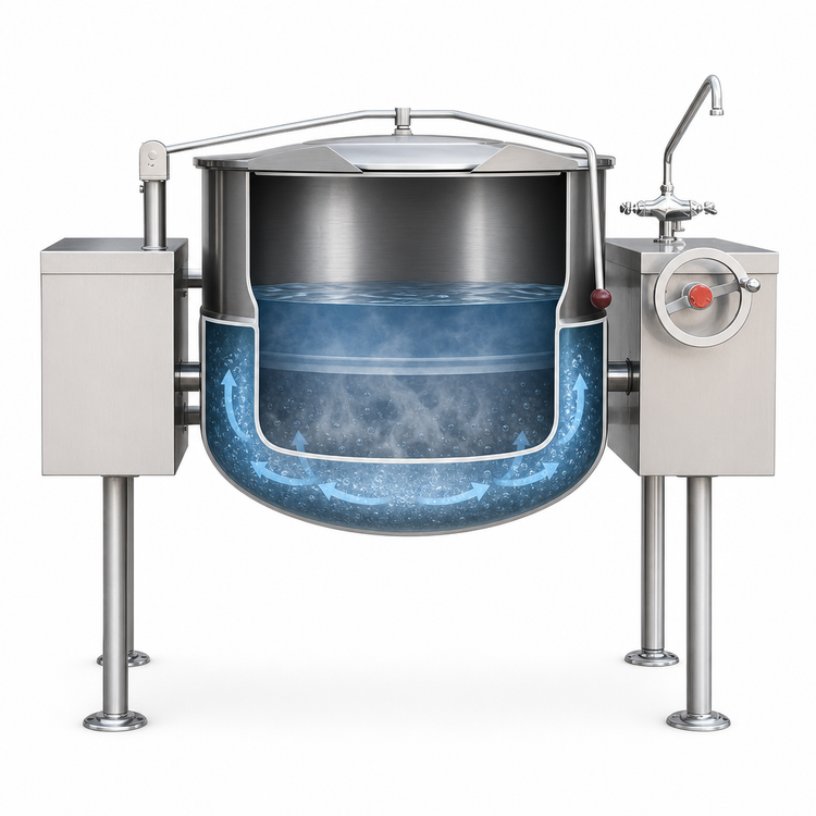 Product image #4 for Crown DLT-60TC 60 Gallon Direct Steam Tilting Kettle with Quad-Leg Base