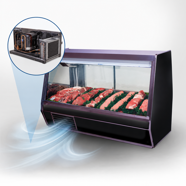 Product image #4 for Howard-McCray 32E Series 98-Inch Self-Contained Endless Design Red Meat Service Case, Black Exterior/White Interior, LED Lighting