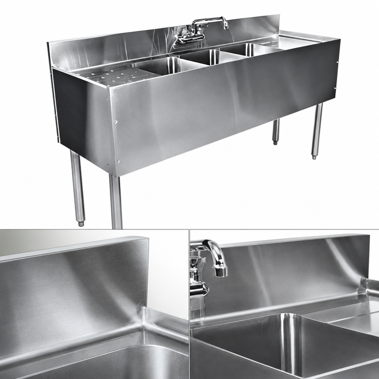 Product image #4 for CHOICE 24-Inch Two-Compartment Stainless Steel Underbar Sink Unit, 4-Inch On-Center Splash Mount