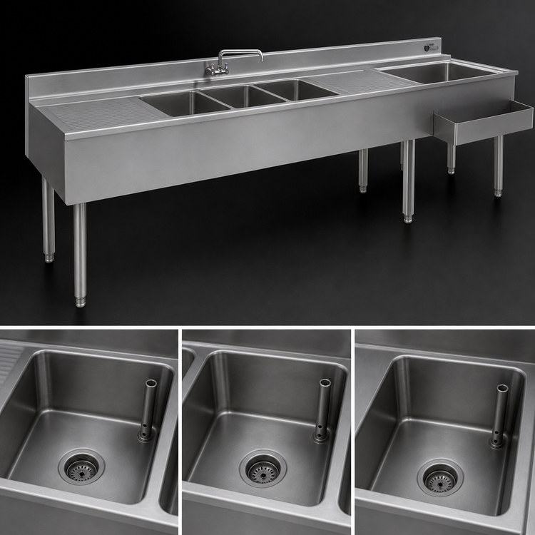 Product image #4 for Eagle 2200 Series 120-Inch Underbar Combination Unit with 3-Compartment Sink, Dual Drainboards, and Right Ice Bin