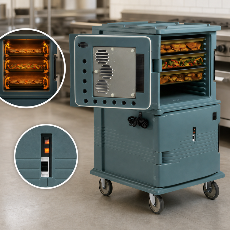 Product image #5 for Cambro Ultra Camcart® H-Series 2-Compartment Heated Front-Loading Food Pan Carrier with Security Package, Slate Blue, 110V