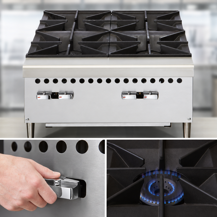 Product image #4 for Vulcan VCRH36 36-Inch Low-Profile Gas Hot Plate with 6 Burners and 2 Drawers