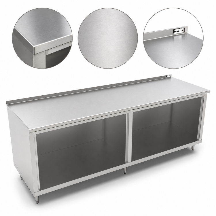 Product image #4 for John Boos Modular Base Open Front Cabinet Work Table, 144W x 30D, 14-Gauge 300-Series Stainless Steel Top, 1-1/2" Rear Riser