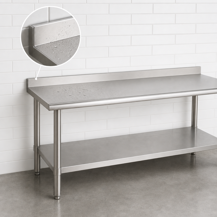 Product image #4 for Duke 108 x 24-Inch Stainless Steel Underbar Work Table with 1-1/8-Inch Riser and Undershelf