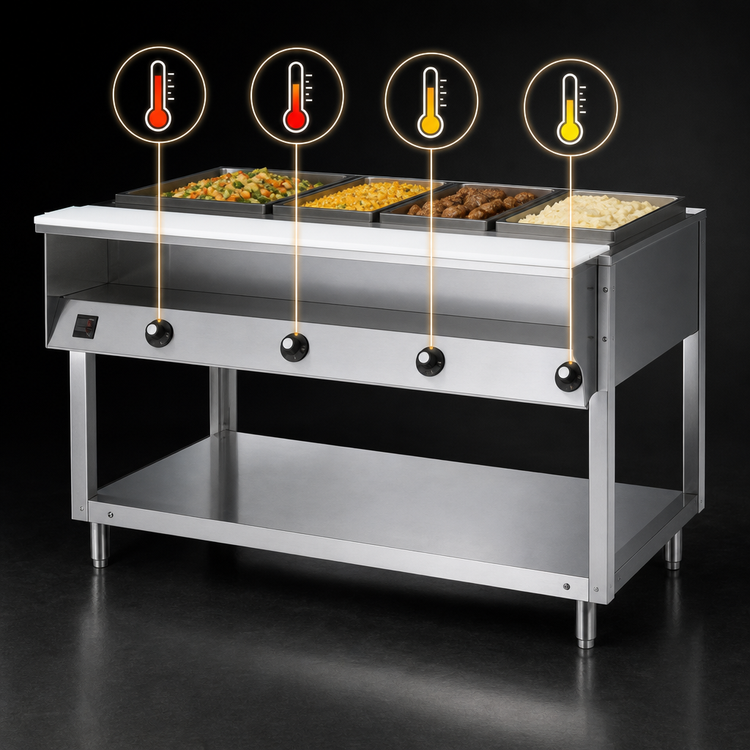 Product image #4 for Vollrath ServeWell® 5-Well Hot Food Table with Open Shelf Base, Plate Shelf, and Cutting Board