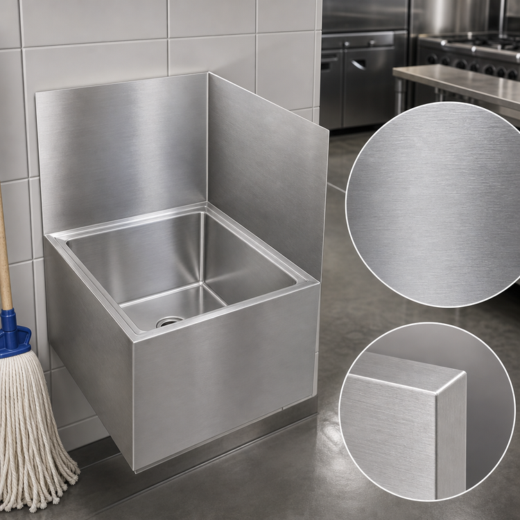 Product image #4 for John Boos MSWC2424-27L Rear & Left Mop Sink Wall Guard Wainscoting for 24 x 24 Mop Sink Bowls, 18 Gauge Stainless Steel