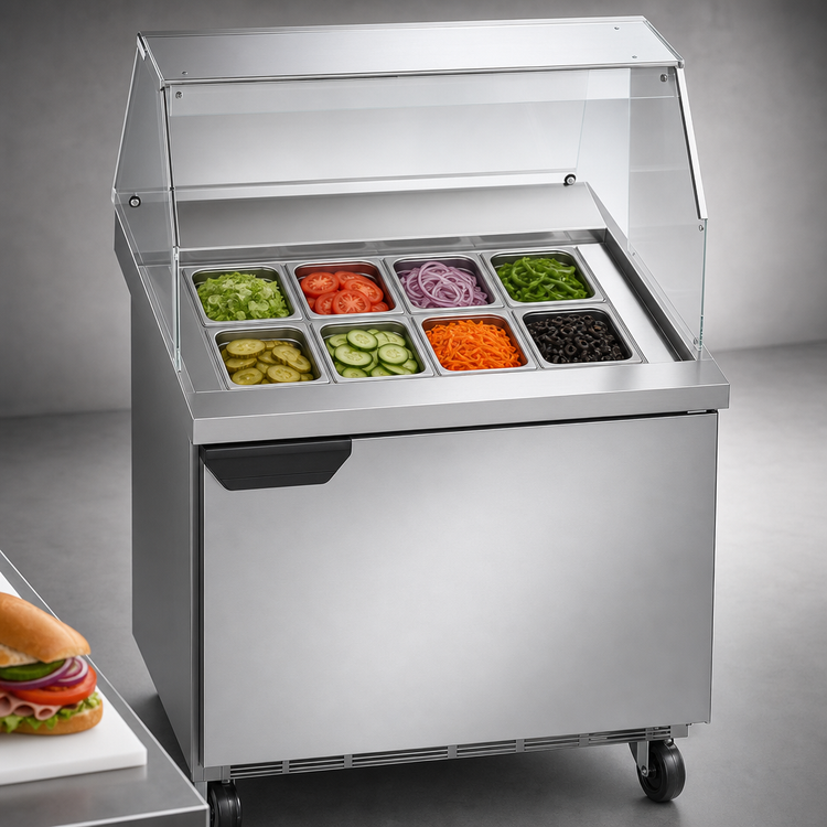 Product image #5 for 27-Inch Single-Section Sandwich Top Refrigerated Prep Table with Sneeze Guard