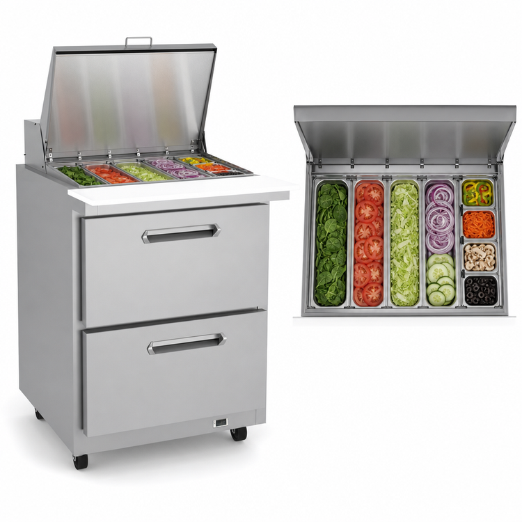 Product image #5 for Kelvinator Commercial 29-Inch 1-Section 2-Drawer Mega Top Refrigerated Sandwich/Salad Prep Table, 12-Pan Top