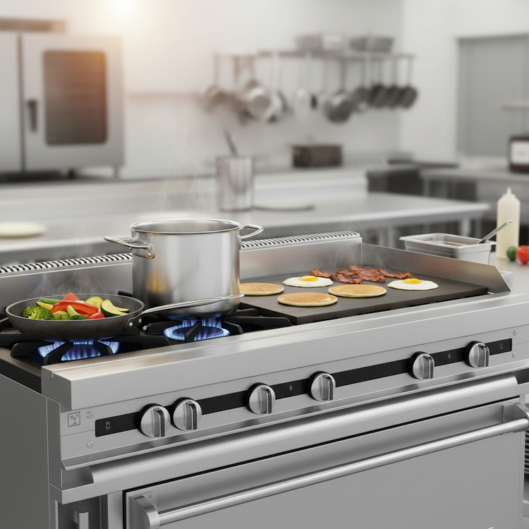 Product image #3 for Titan JTRH-24IP-2-36C 36-Inch Gas Heavy Duty Range with 2 Open Burners, 24-Inch Plancha, and Convection Oven