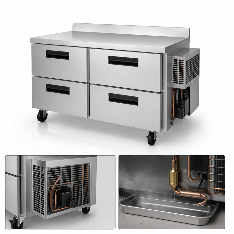Product image #4 for Hoshizaki Steelheart WF48B-D4 48-Inch Two-Section Worktop Freezer with 4 Stainless Steel Drawers