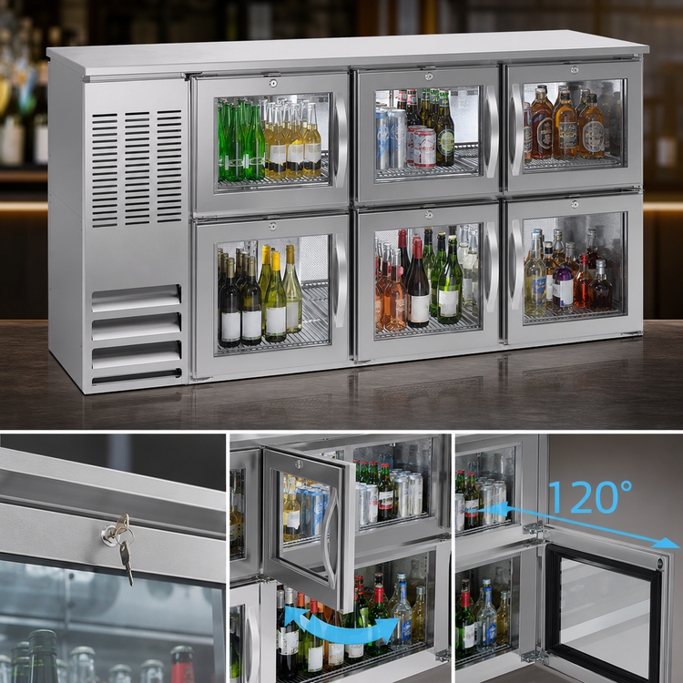 Product image #4 for 72-Inch Three-Section Pass-Thru Back Bar Refrigerator with 6 Glass Doors
