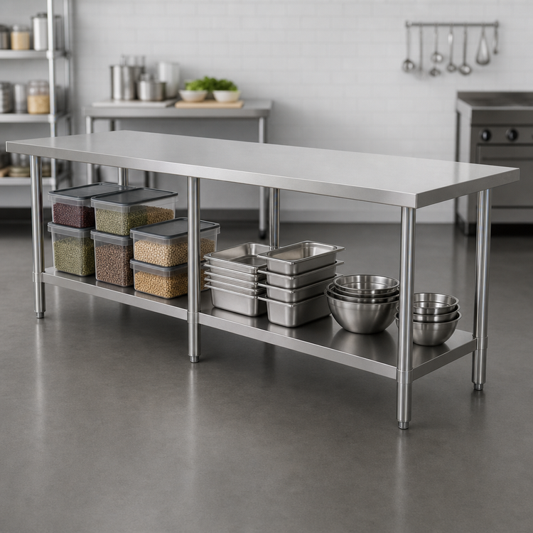 Product image #4 for Omcan 108-Inch Stainless Steel Work Table with Undershelf