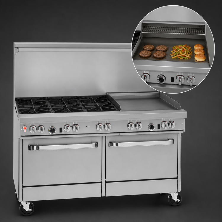 Product image #4 for Southbend Ultimate 60-Inch Gas Restaurant Range with 6 Open Burners, 24-Inch Right Griddle/Broiler, Standard Oven and Convection Oven