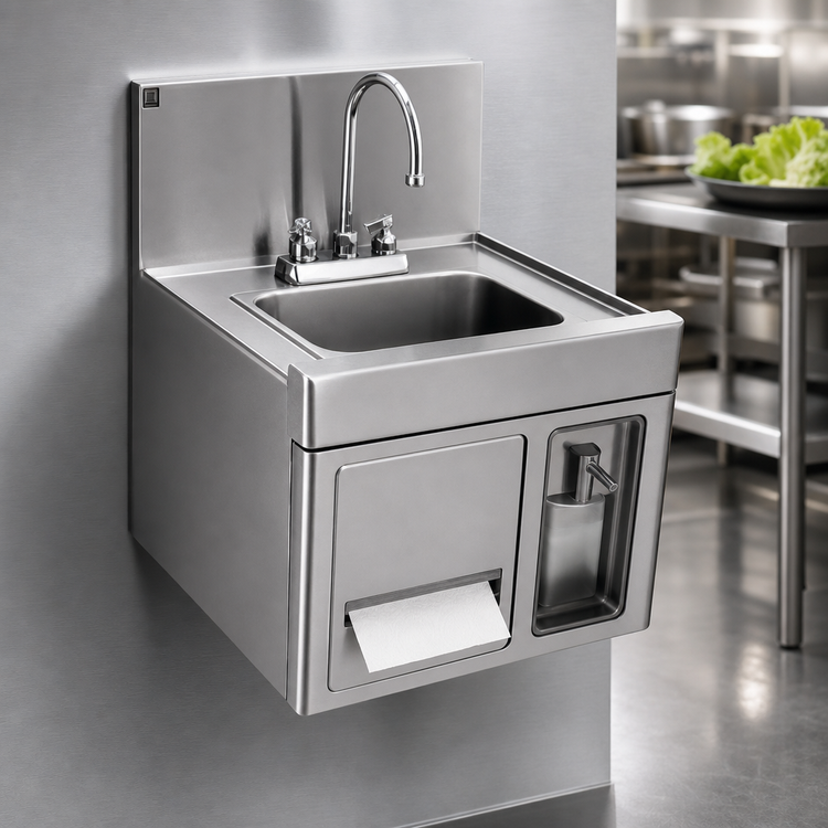 Product image #4 for Eagle Spec-Bar 14" x 15" Wall-Mounted Hand Sink with Front Door, Towel Dispenser, Soap Dispenser, and Gooseneck Faucet