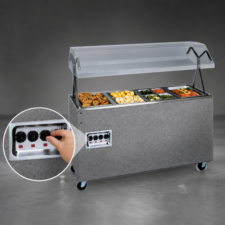 Product image #4 for Vollrath 2-Series Affordable Portable 4-Well Mobile Hot Food Station with Lighted Buffet Breath Guard, Granite, 120V