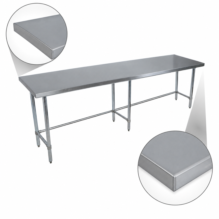 Product image #4 for BK Resources 84-Inch x 30-Inch Open Base Flat Top Stainless Steel Work Table