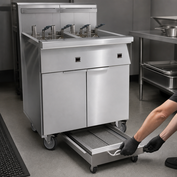 Product image #4 for Imperial IFSSP350E Triple-Tank Electric Floor Fryer with Built-In Space Saver Filter System, 50 lb. Tanks